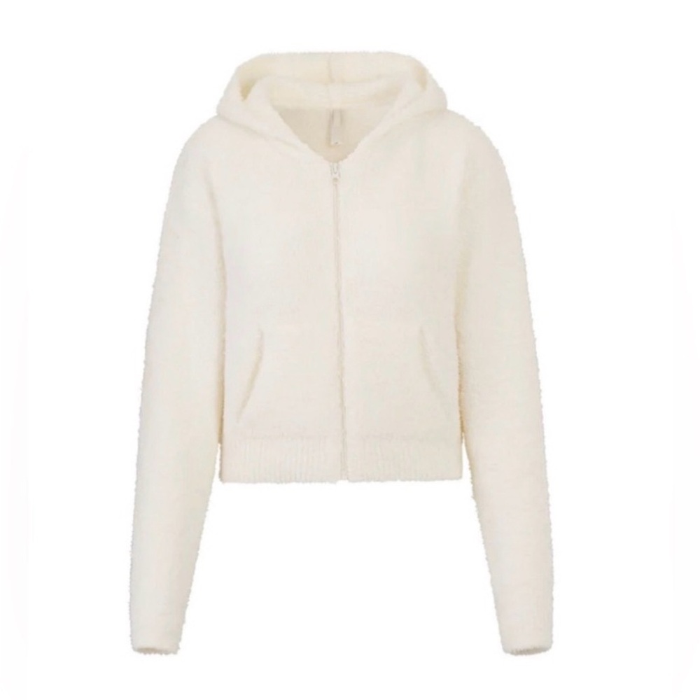 Skims Cozy Knit Zip-Up Hoodie in Bone - XXS/XS